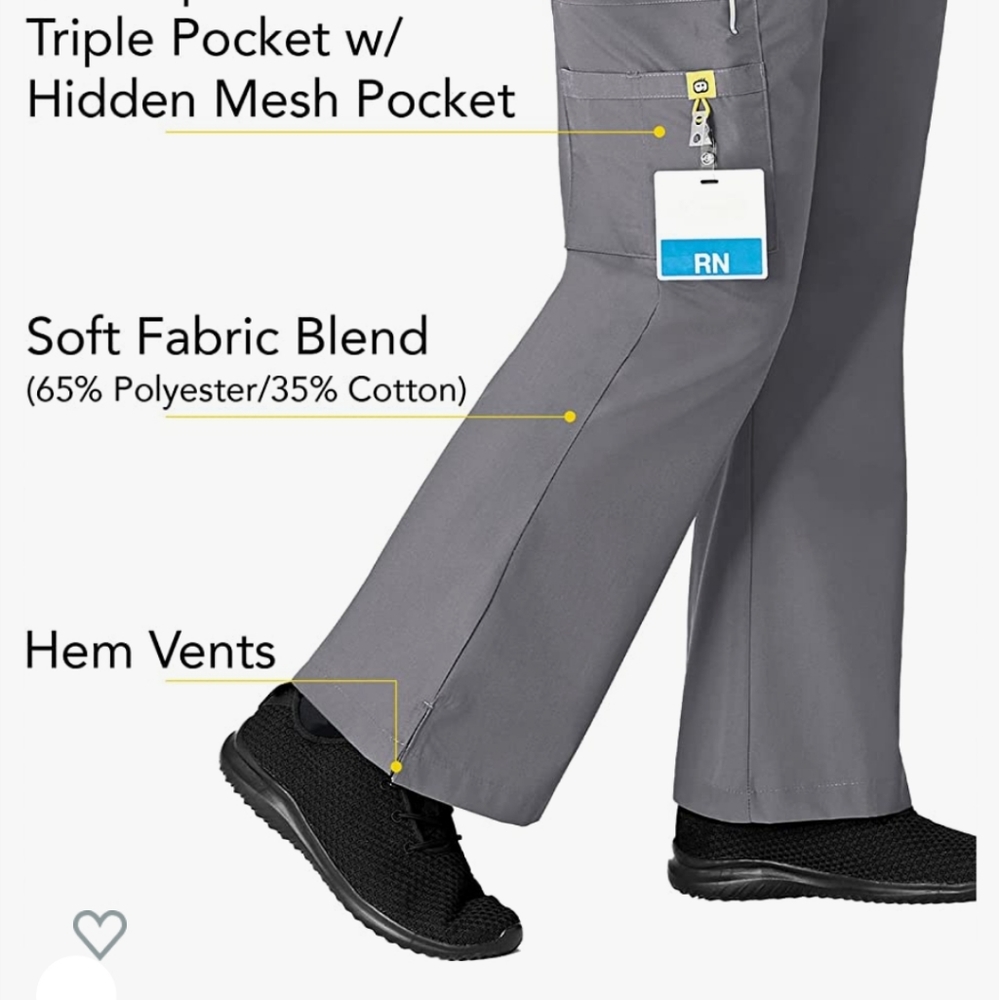 WonderWink Women's Boot Cut Scrub Pants in Charcoal with Yellow Drawstring - Picture 2 of 5